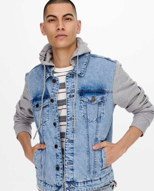 Cazadora vaquera de hombre azul con capucha · Only \u0026 Sons · El Corte Inglés