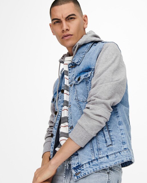 Cazadora vaquera de hombre azul con capucha · Only \u0026 Sons · El Corte Inglés