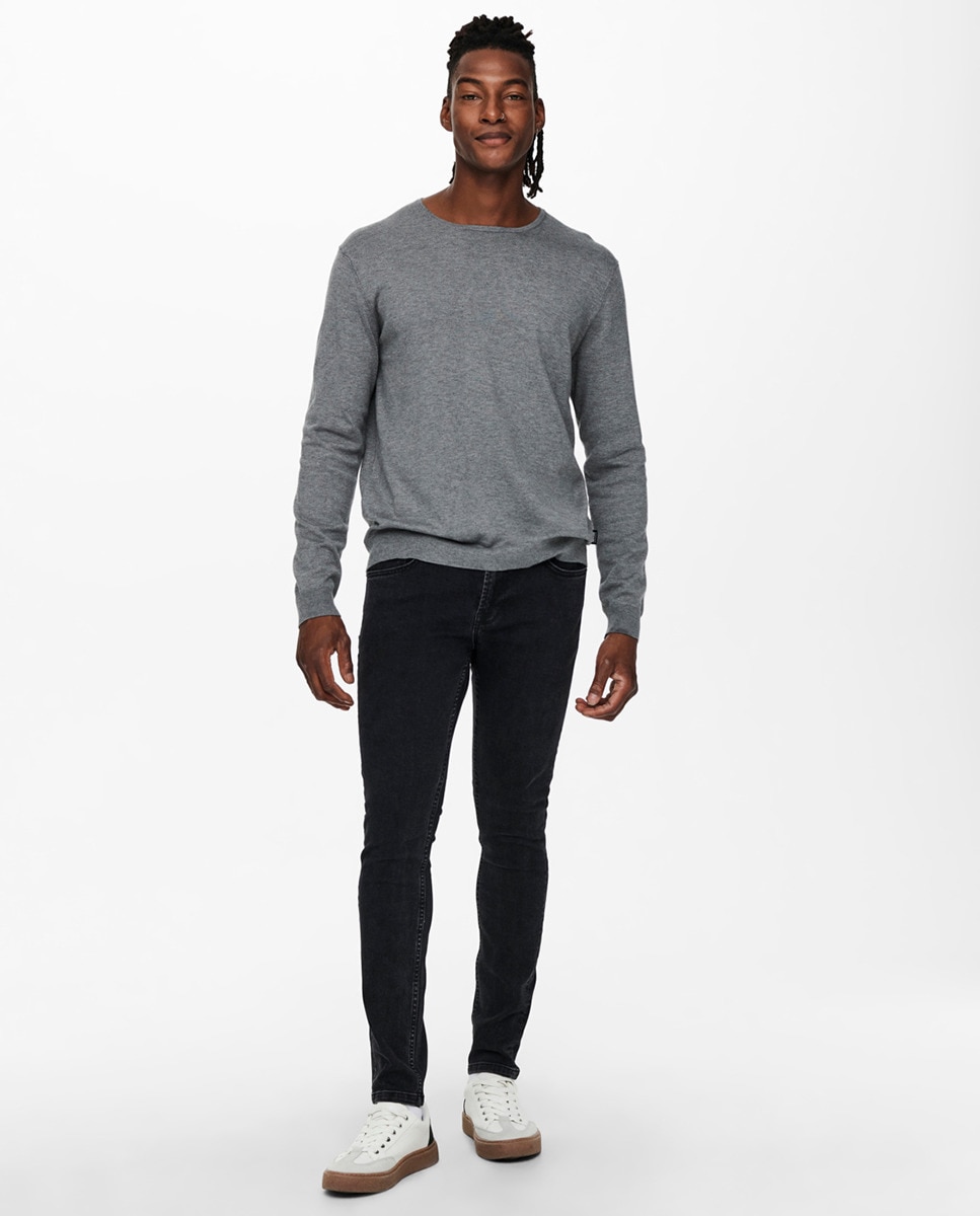 Camisola de malha de homem com decote redondo Cinzento-8