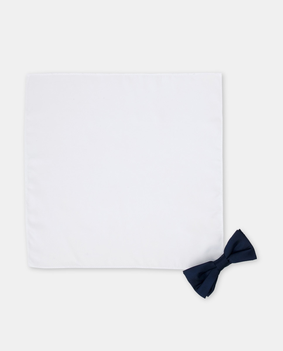 Ensemble n?ud papillon uni et foulard blanc