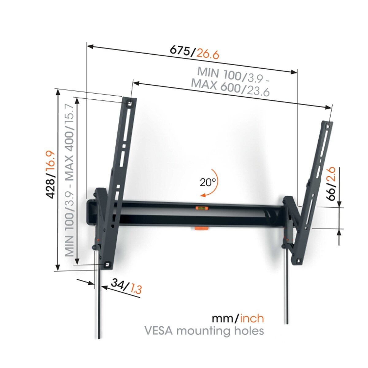 Suporte de Parede TVM 3615 da Vogel inclinável até 20° para TV de 40" a 77" até 35 kg Preto-7