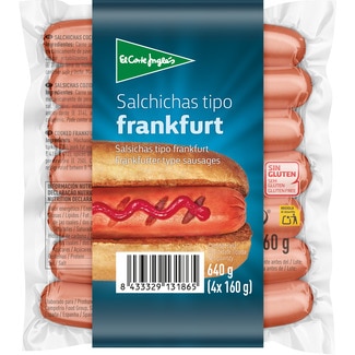 salchichas Frankfurt cocidas de cerdo, pavo y pollo sin gluten pack 4 x 160 g envase 640 g - El Corte Ingles
