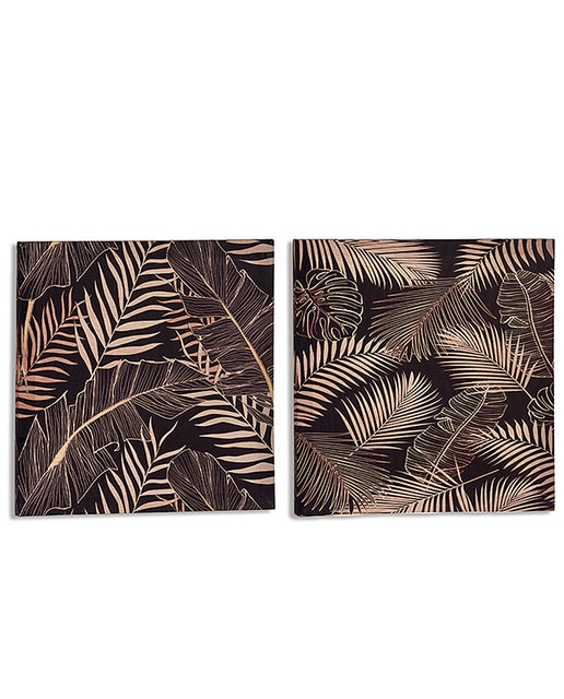 Imagen 0 de Lienzo 28 x 28 cm hojas fondo negro