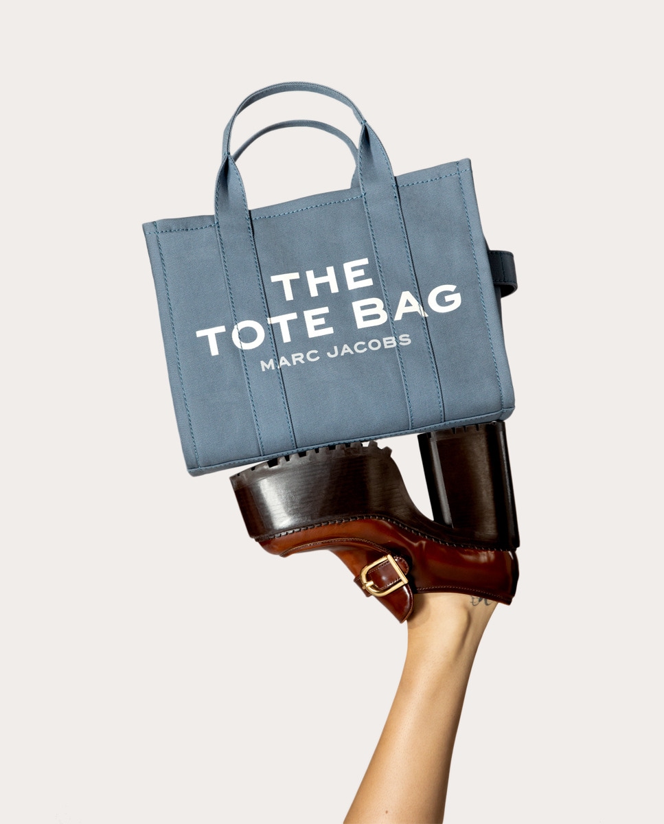 Mala Shopper Tipo Tote Small de Tecido Azul-7