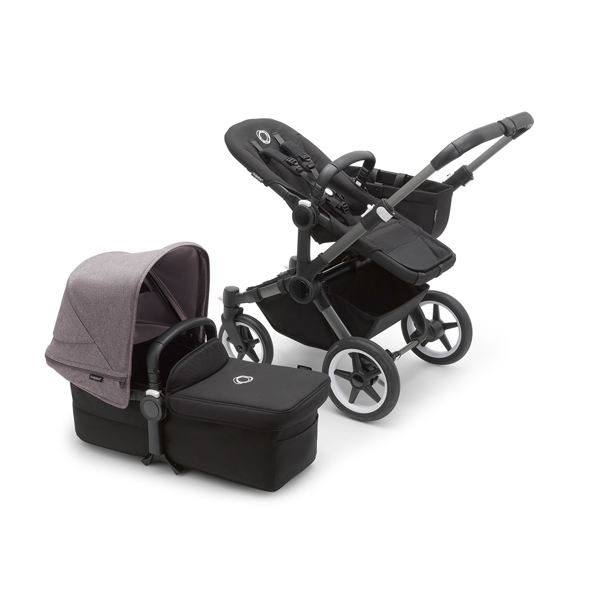 Carro de bebé Bugaboo Donkey 5 Duo Mix Match con capota y pack de extensión gris/negro Gris / Negro-3