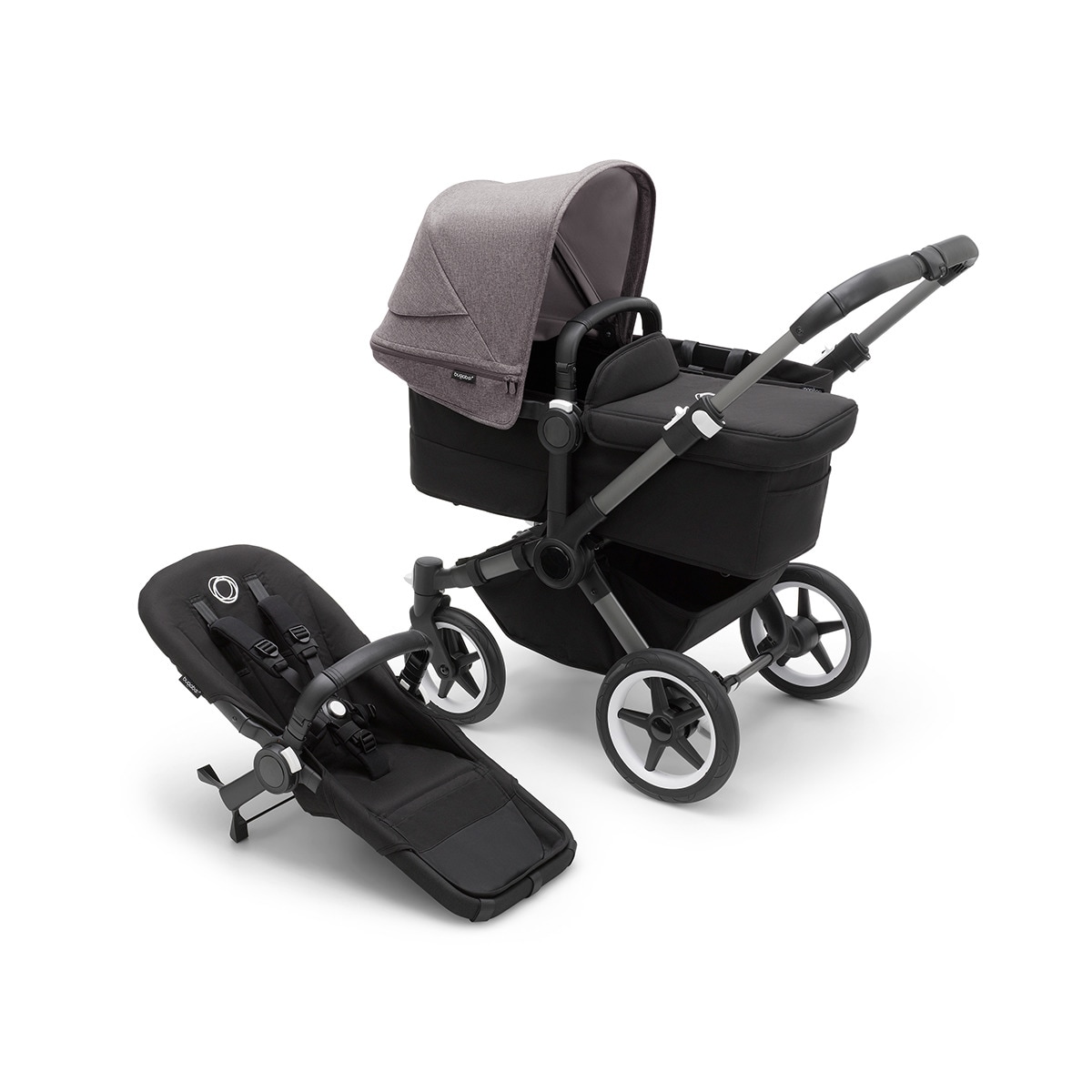 Carro de bebé Bugaboo Donkey 5 Duo Mix Match con capota y pack de extensión gris/negro Gris / Negro-2