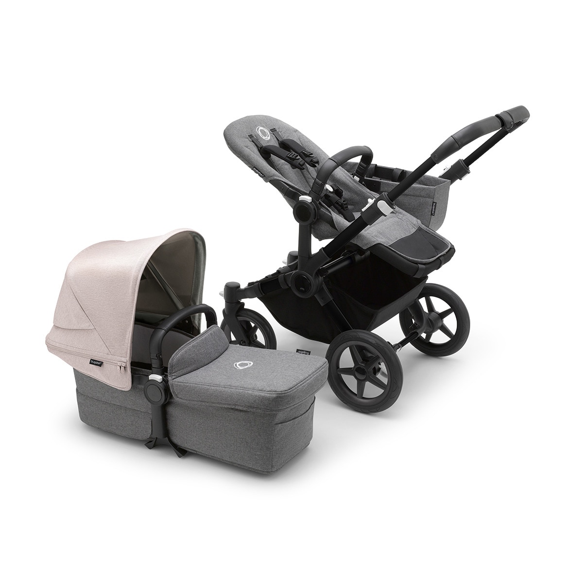 Carro de bebé Bugaboo Donkey 5 Duo Mix Match con capota y pack de extensión negro/gris/blanco niebla/gris melange Blanco-3
