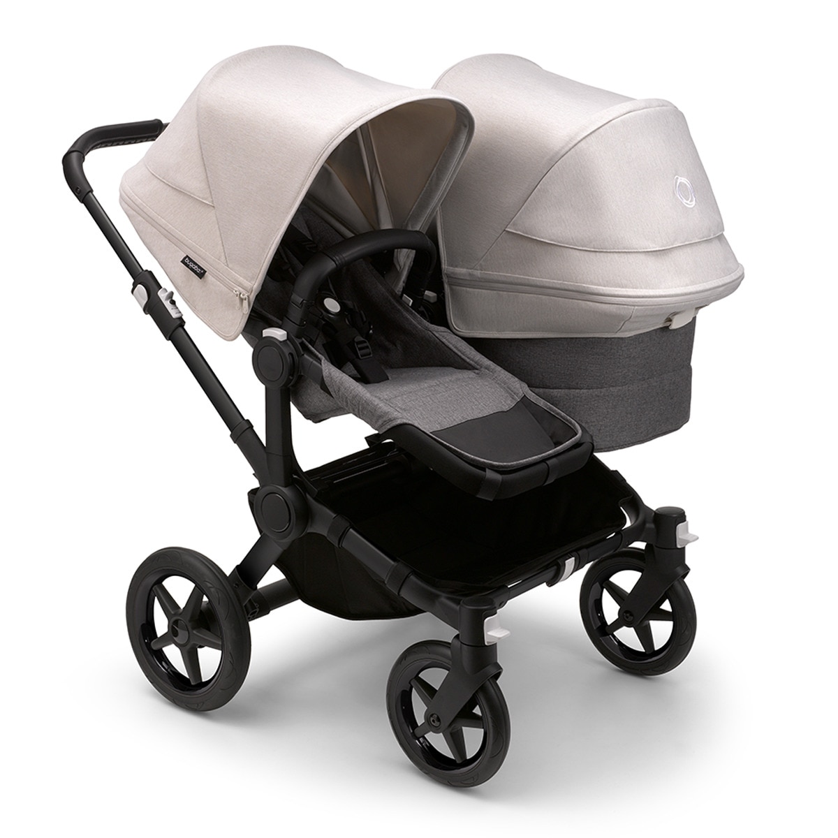 Carro de bebé Bugaboo Donkey 5 Duo Mix Match con capota y pack de extensión negro/gris/blanco niebla/gris melange Blanco-1