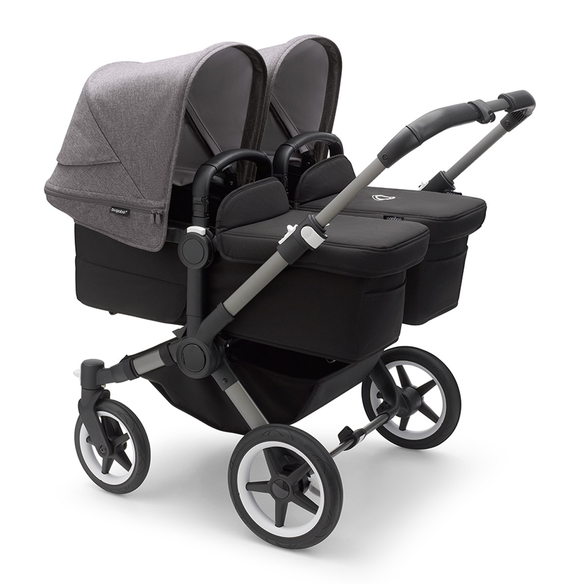 Carrinho de passeio Donkey 5 Twin Mix Match com capota, pack de extensão e capa de alcofa grafite/preto/cinzento melange/preto meia-noite Cinzento / Preto-1