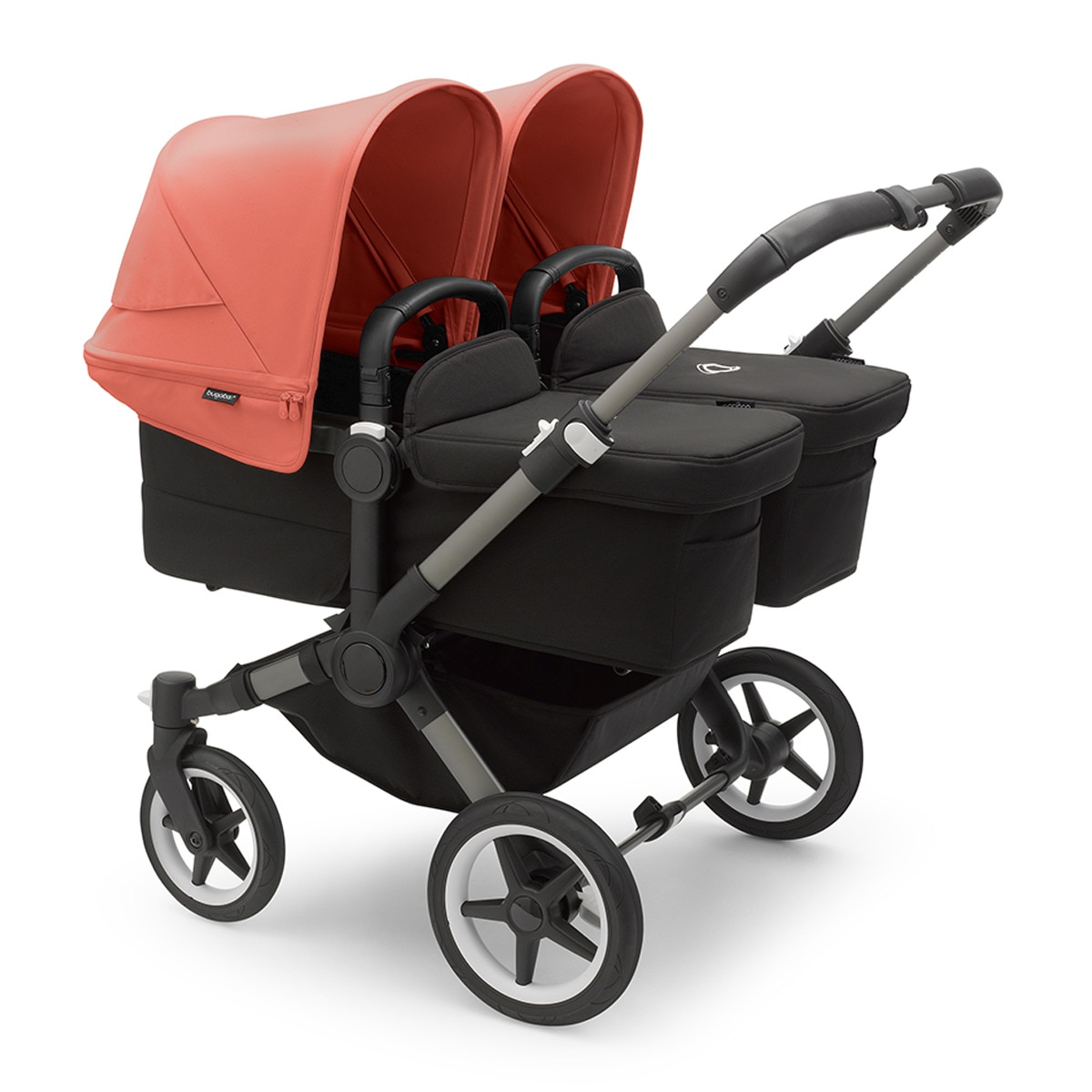 Carrinho de passeio Donkey 5 Twin Mix Match com capota, pack de extensão e capa de alcofa grafite/preto/vermelho amanhecer/preto meia-noite Vermelho-1