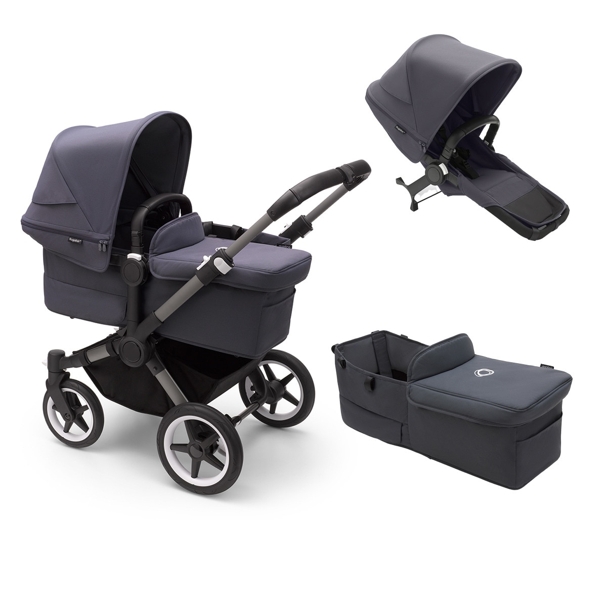 Carro de bebé Bugaboo Donkey 5 Twin completo con pack de extensión y funda de capazo gris grafito/ azul tormenta Gris / Azul-1