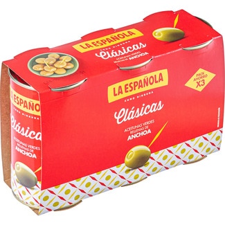 aceitunas rellenas de anchoa Clásicas pack 3 latas 150 g neto escurrido - La Española