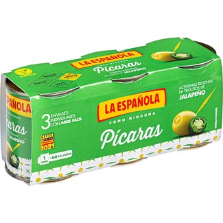 aceitunas rellenas de trocitos de jalapeño Pícaras pack 3 latas 50 g neto escurrido - La Española