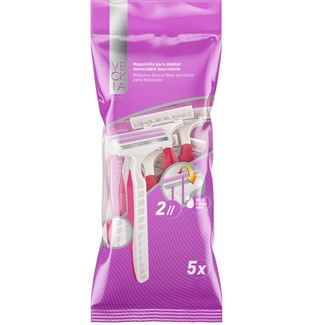maquinilla depilatoria desechable basculante 2 hojas con vitamina E y aloe vera bolsa 5 unidades - Veckia