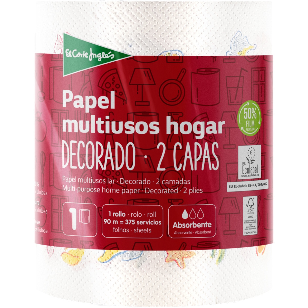 papel de cocina multiusos decorado 2 capas envase 1 rollo
