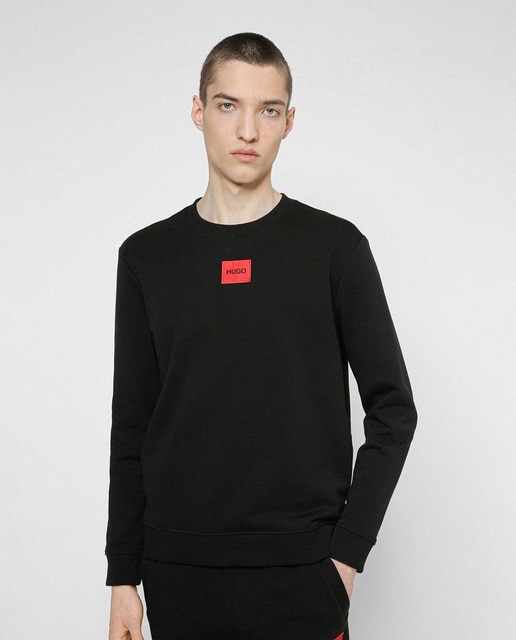 Imagen 0 de Sudadera de hombre de felpa de algodón con etiqueta con logo roja