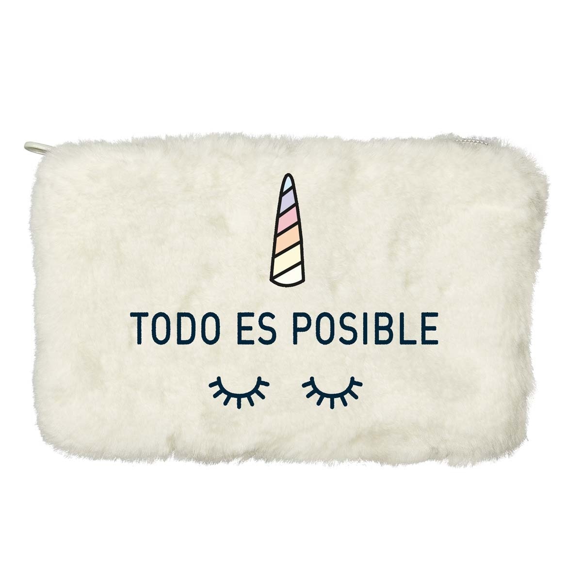 Nécessaire de peluche tipo estojo simples Todo es Posible branco e preto 1