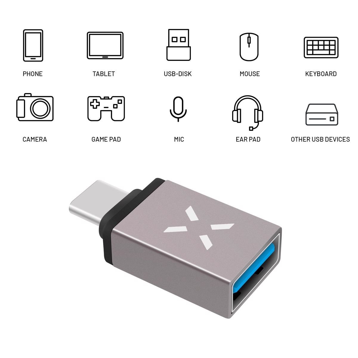 Adaptador FIXED USB-C M / USB-A F - Cinzento 2