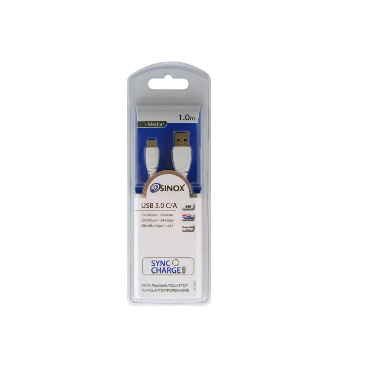 Cabo Sinox SXI5061 USB-C 3.0 para USB-A - Branco 2