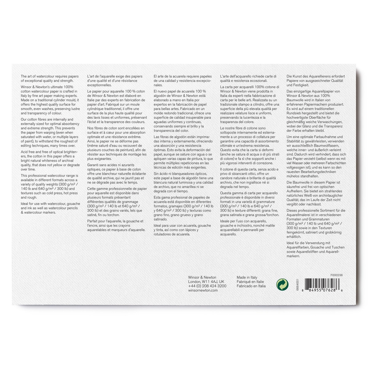 Bloc Acuarela Grano Fino 300 Gramos 18x26 Winsor&Newton 5
