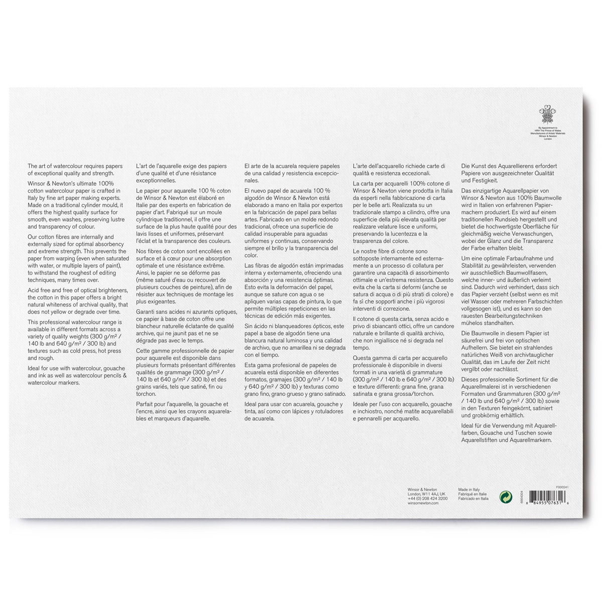 Bloc Acuarela Grano Fino 300 Gramos 31x41 Winsor&Newton 5