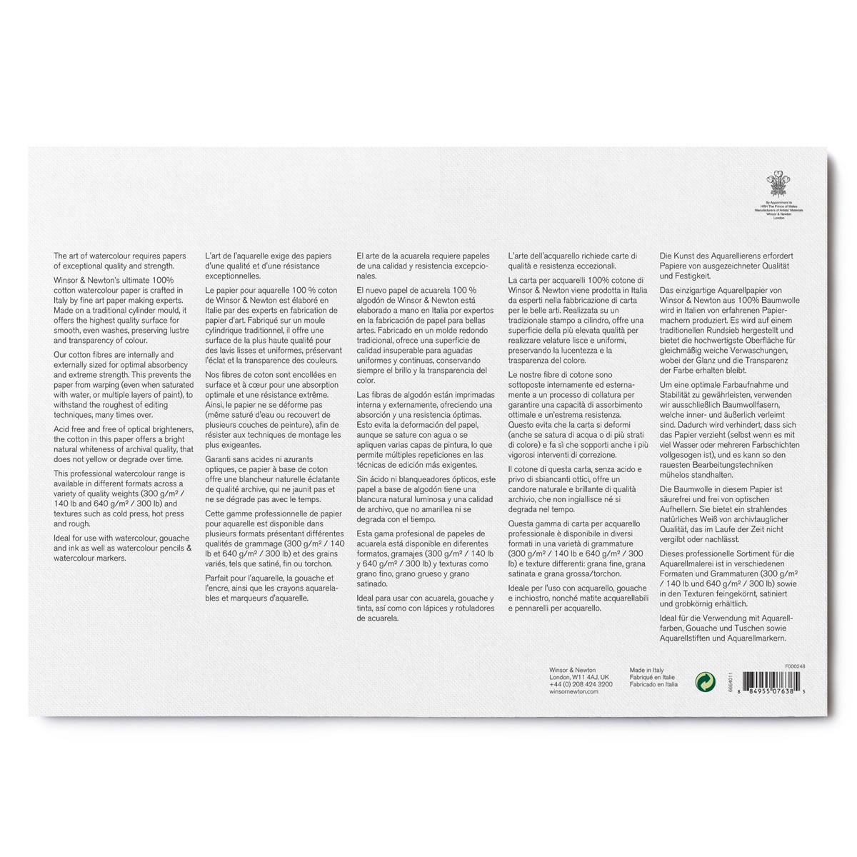 Bloc Acuarela Grano Grueso 300 Gramos 26x36 Winsor&Newton 6