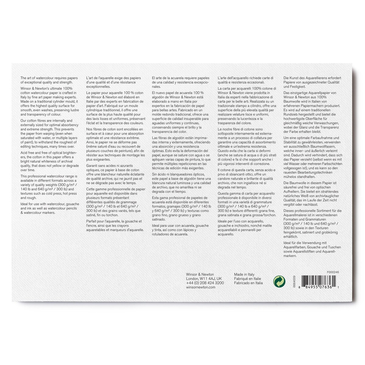 Bloc Acuarela Grano Grueso 300 Gramos 18x26 Winsor&Newton 2