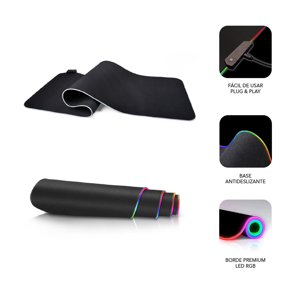 Alfombrilla para ratón Subblim LED RGB 9 colores XL Negro-2