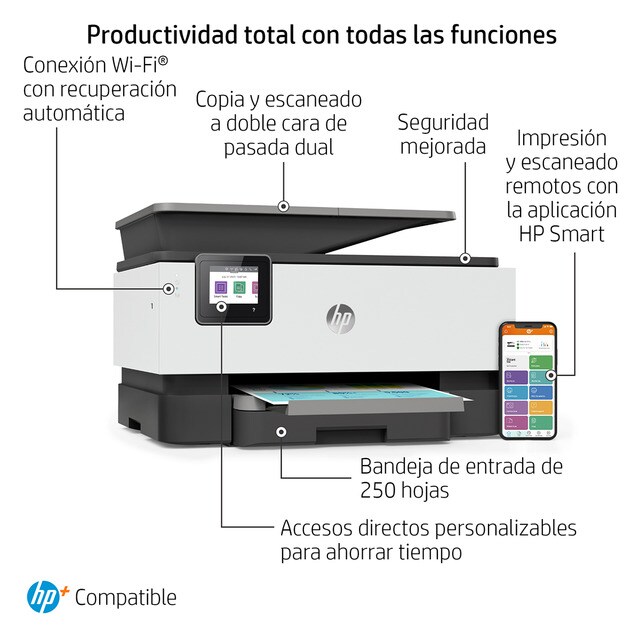 Impresora Multifunción HP OfficeJet Pro 9012e, WiFi, USB, Ethernet, Fax,  color, 6 meses Instant Ink con HP+, doble cara · El Corte Inglés