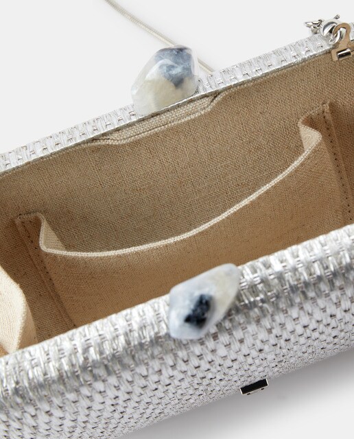 Clutch de fiesta de rafia de papel metalizada en plata · LT · El Corte  Inglés