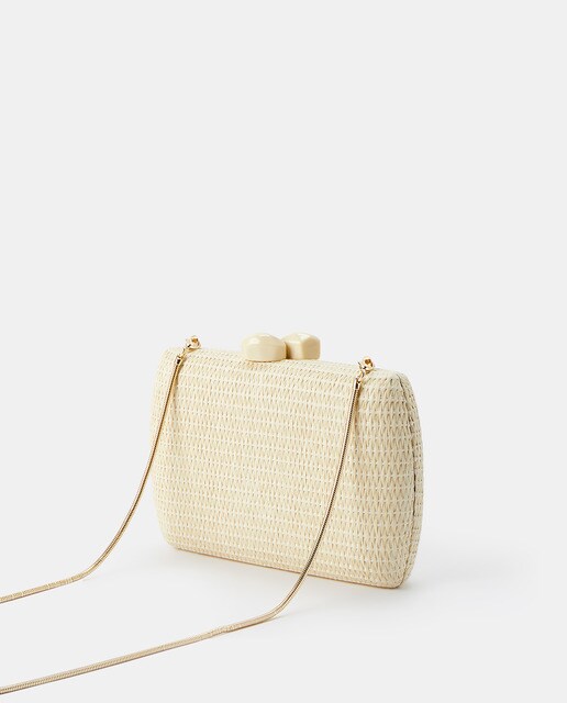 Clutch de fiesta de rafia de papel en beige con logotipo metálico · LT · El  Corte Inglés