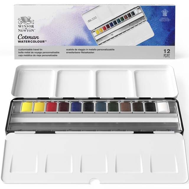 Imagen 0 de Set Acuarela Profesional Blue Box Caja Metálica 12 Medio Godets Winsor & Newton