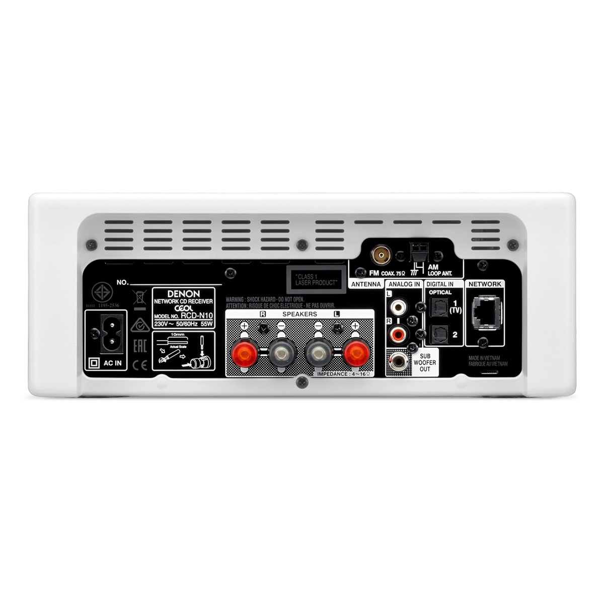 Reproductor CD Denon RCD-N10, con radio y conexión en red e Internet, blanco Blanco-2