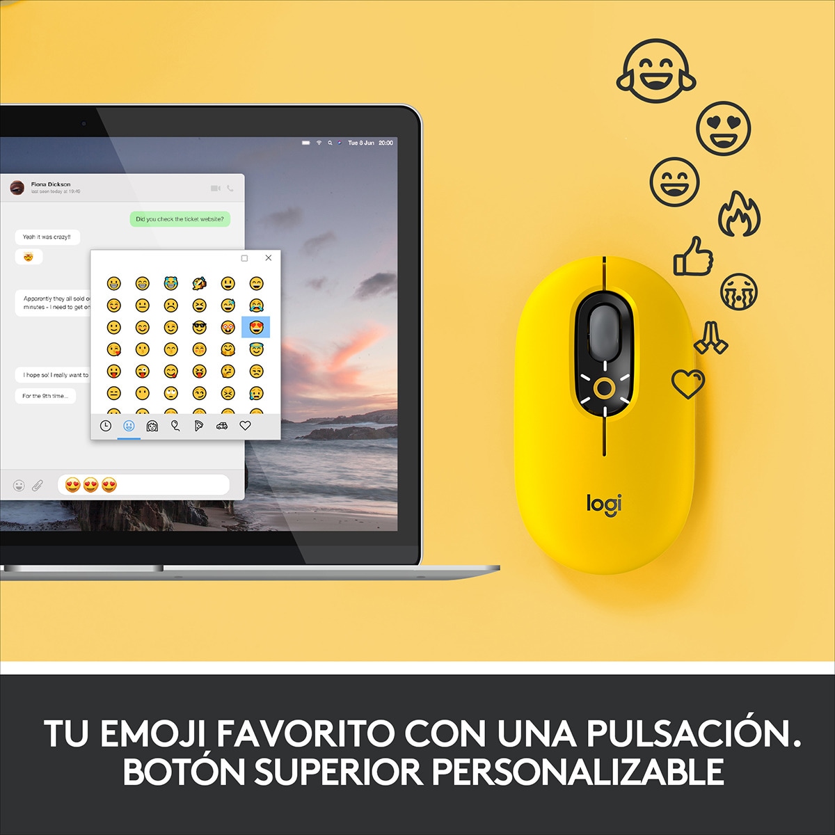 Rato Ótico sem Fios Logitech Pop Mouse Blast - Amarelo Amarelo-3