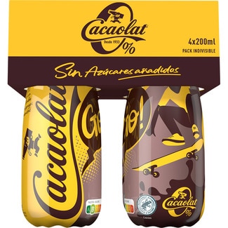 batido de cacao 0% sin azúcares añadidos Sin Gluten pack 4 botella 200 ml - Cacaolat