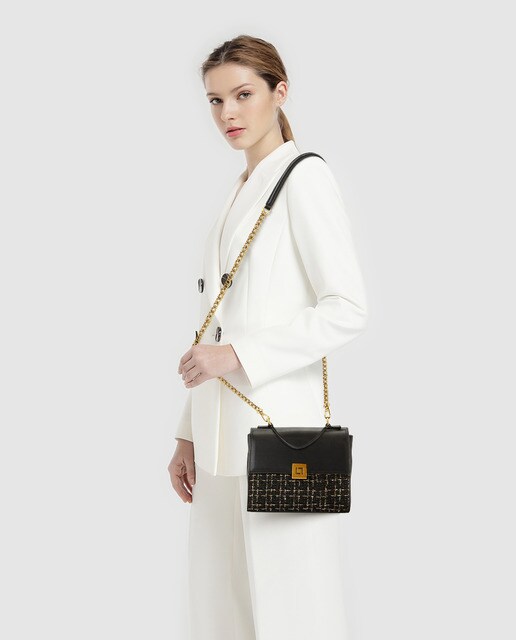 Bolso de mano pequeño acolchado en negro en tweed combinado · LT · El Corte  Inglés
