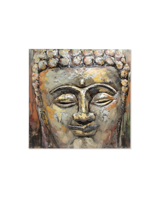Imagen 0 de Cuadro madera y metal buda pintado mano