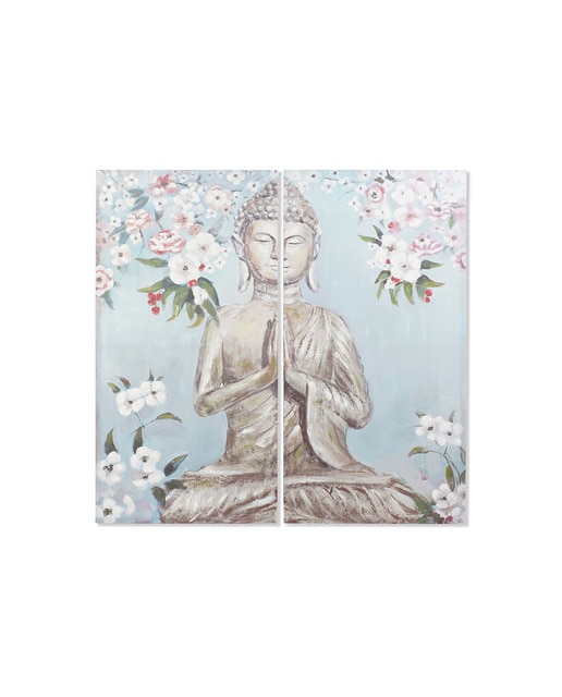 Imagen 0 de Pack 2 cuadros lienzo buda pintado mano