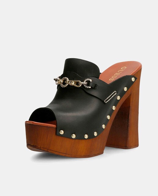 Sandalias de tacón de mujer tipo zueco en piel negra · Guess · El Corte  Inglés