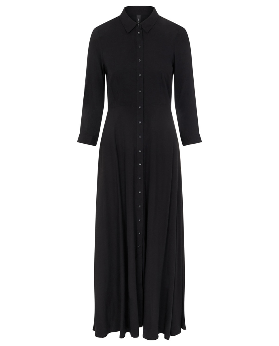 Vestido camiseiro comprido. Preto-3