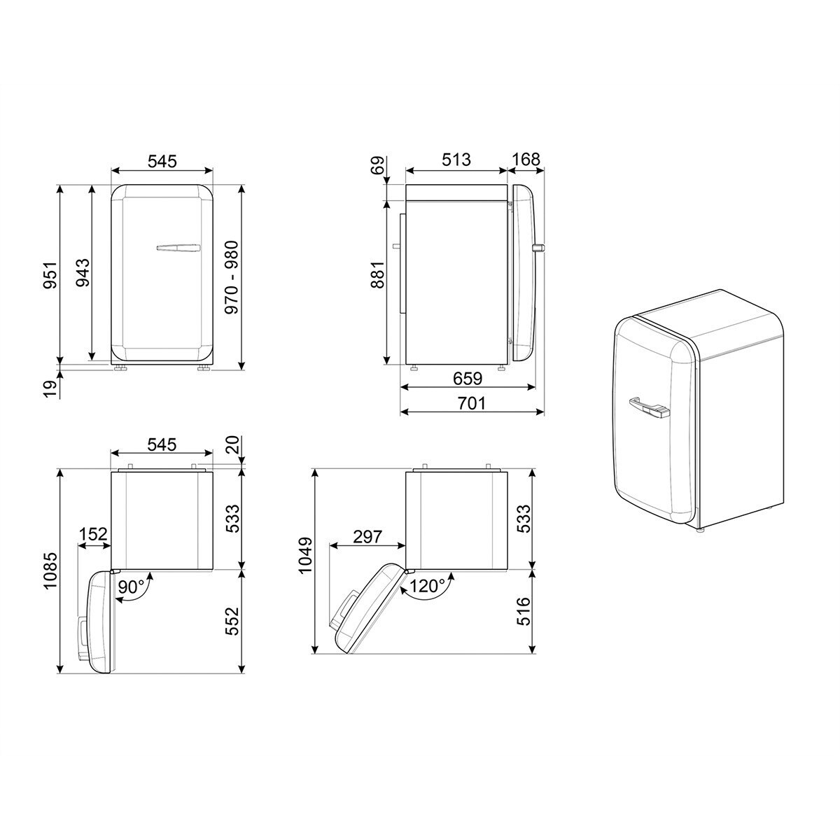 Frigorífico de 1 Porta Smeg Anni 50 FAB10LDUJ5 Union Jack Estático com Dobradiças à Esquerda e de 97 cm - Multicor Multicolor-2