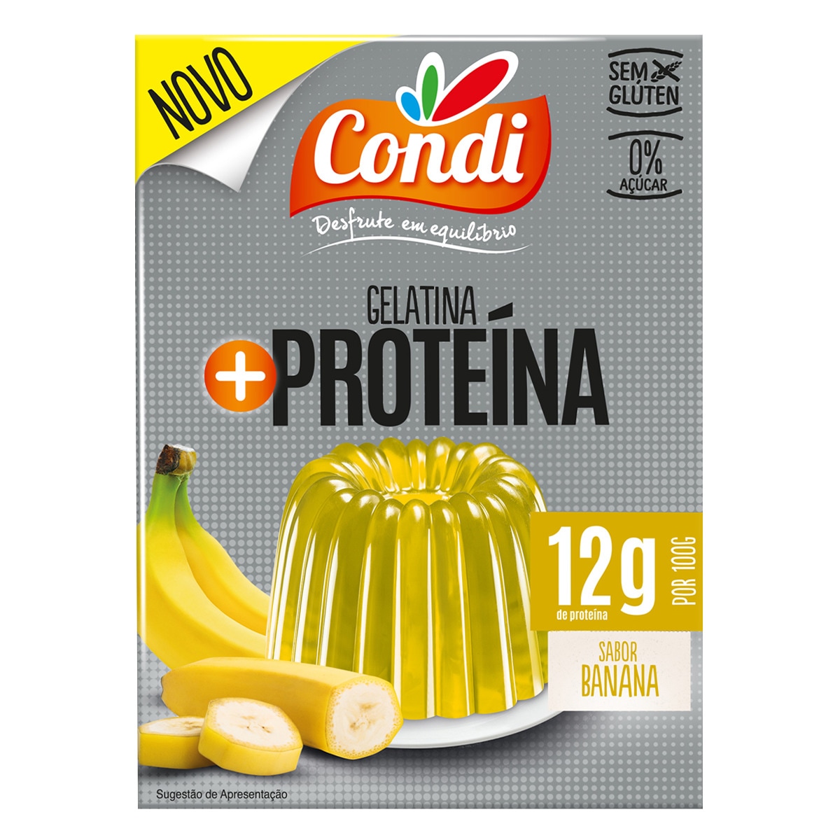 Gelatina + Proteína sabor Banana Zero Açúcar sem Glúten embalagem 80 g