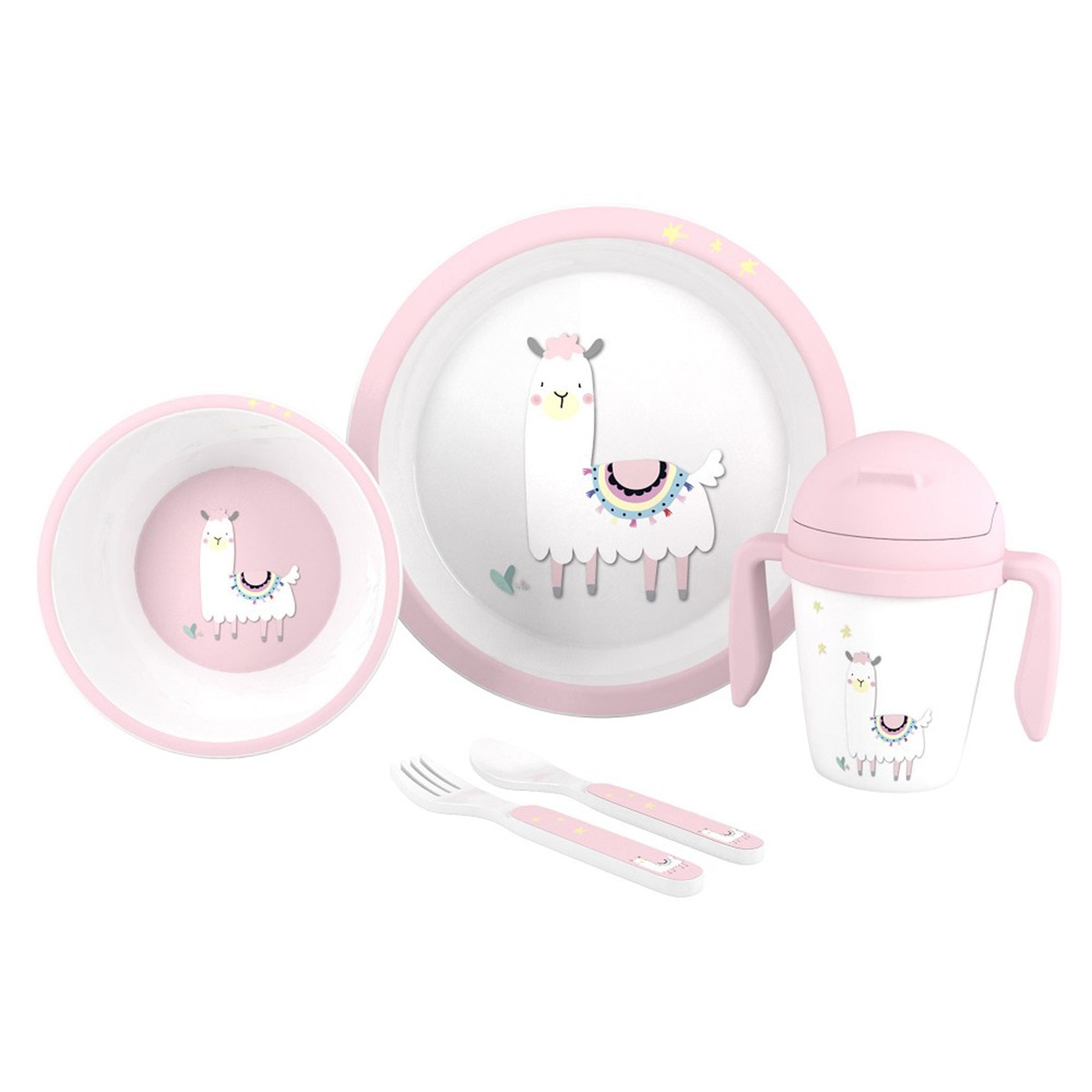 Vajilla 5 piezas Interbaby llama rosa Rosa-1
