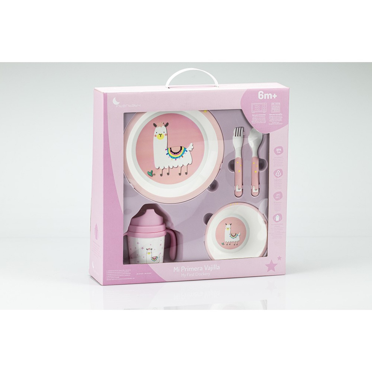 Vajilla 5 piezas Interbaby llama rosa Rosa-5