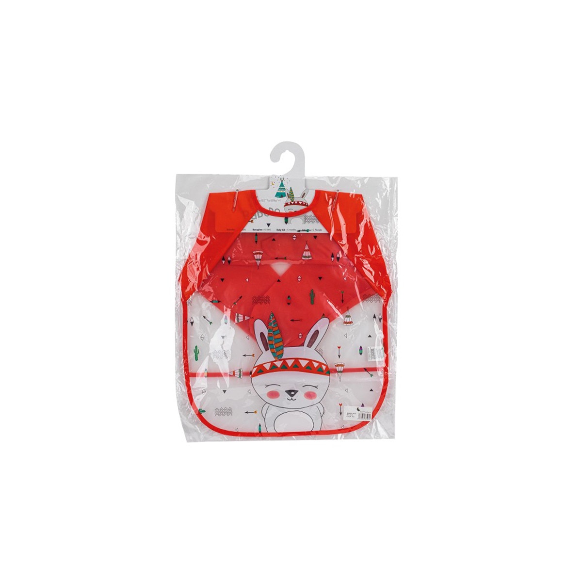 Babero estampado Interbaby con mangas rojo Rojo-4