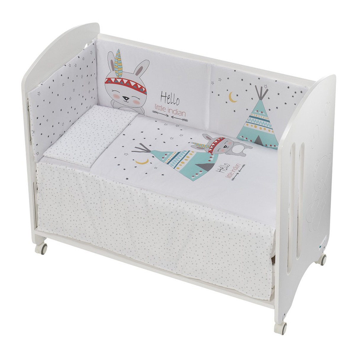 Imagen 0 de Cuna Interbaby Lovely Premium con edredón y protector tipi oso blanco