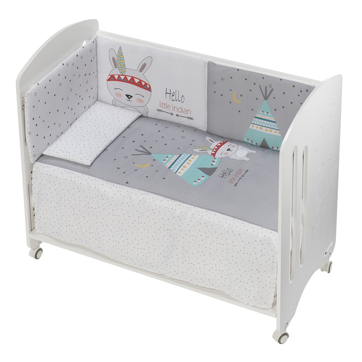 Cuna Interbaby Lovely Premium con edredón y protector tipi oso gris Gris-1