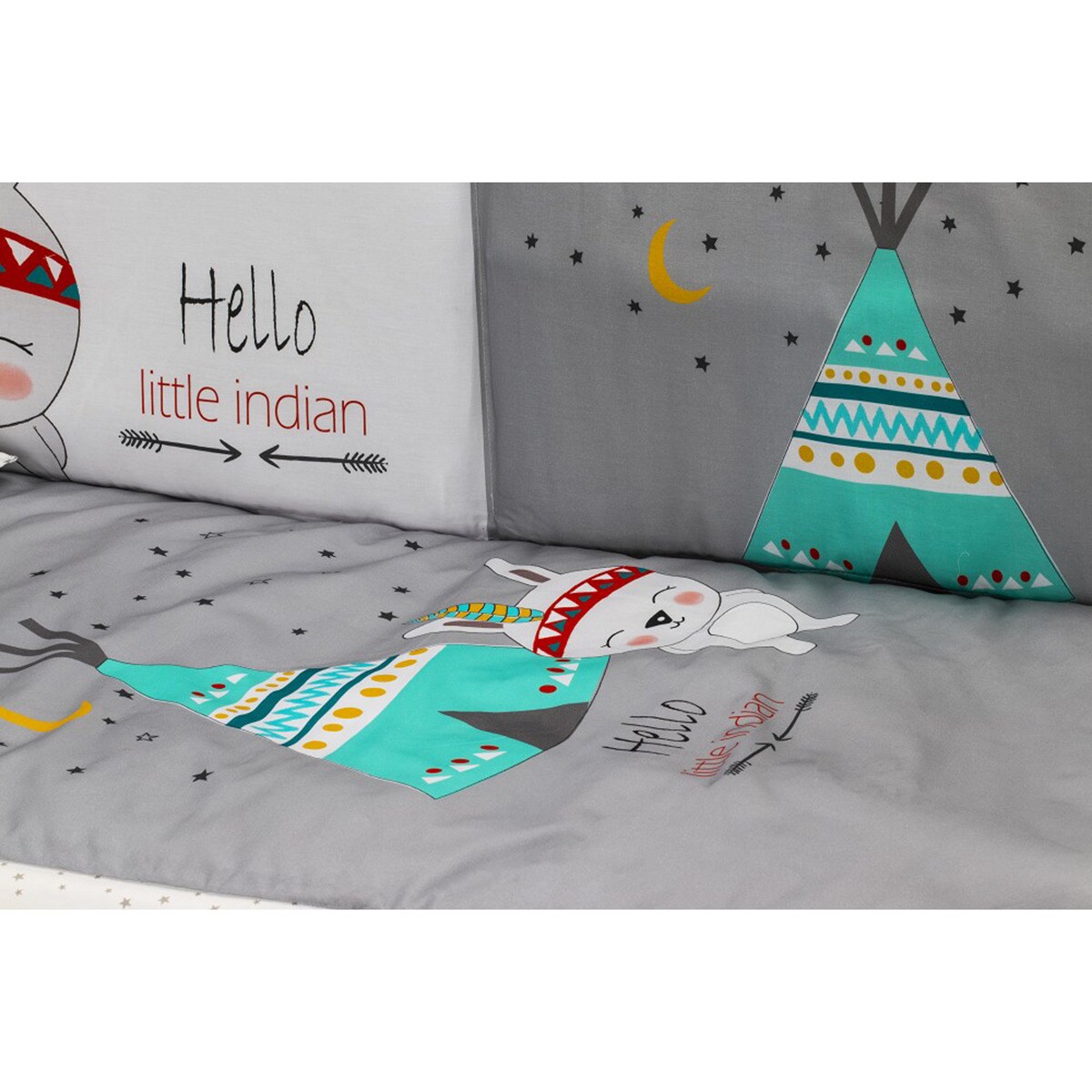 Cuna Interbaby Lovely Premium con edredón y protector tipi oso gris Gris-3