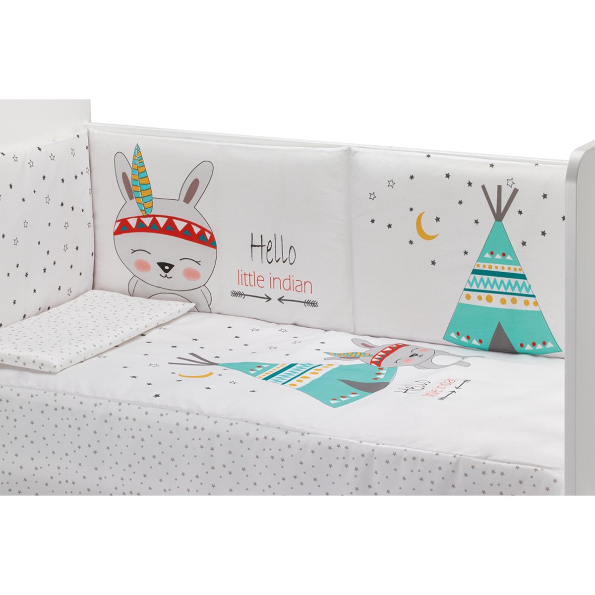 Cuna Interbaby Star Nature + edredrón + protector tipi oso blanco Blanco-6
