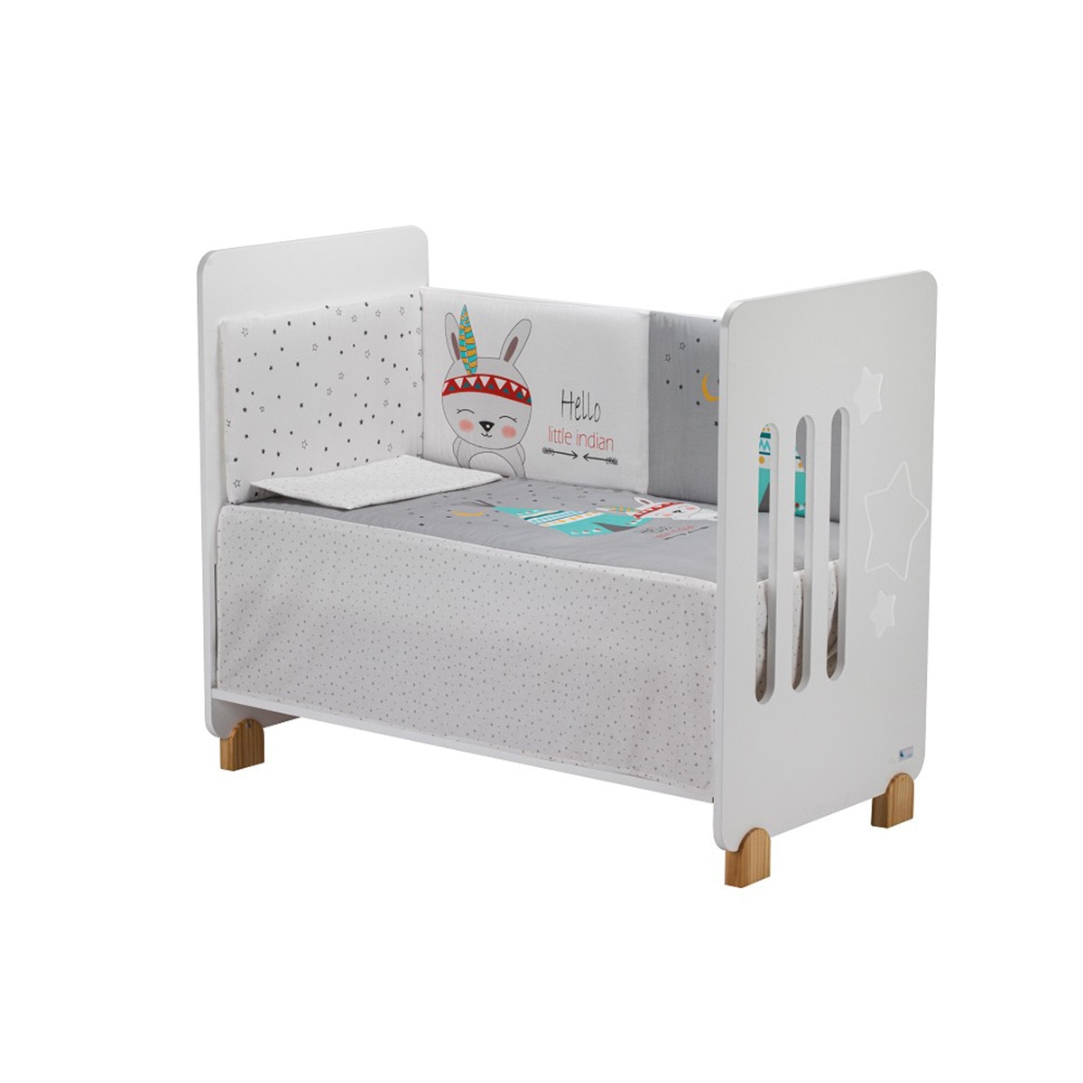 Cuna Interbaby Star Nature + edredrón + protector tipi oso gris Gris-1